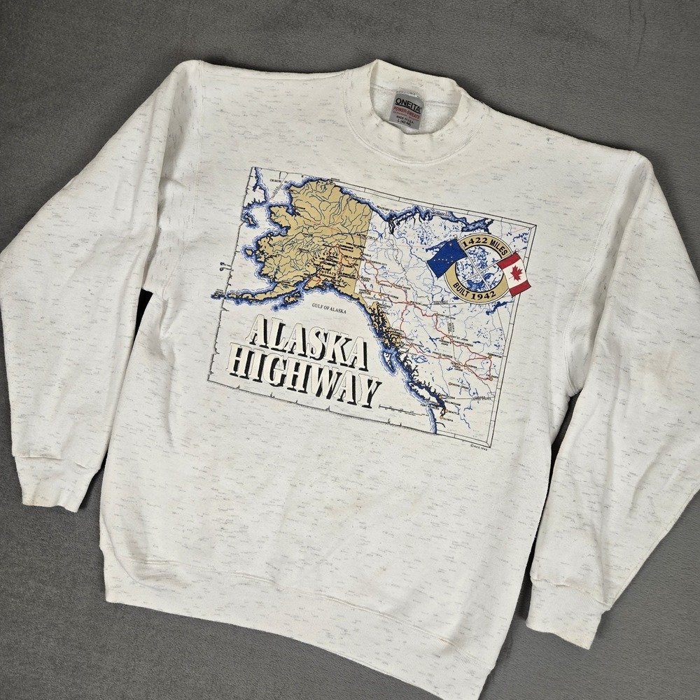 Vintage Alaska Highway Sweatshirt Mens Large Graphic Gray Heather USA Made 90s
